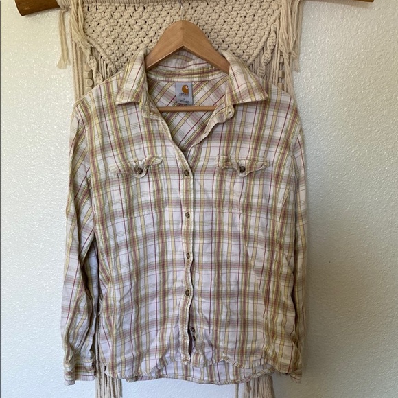 Carhartt Tops - Carhartt Cream and Tan Plaid Shirt